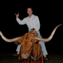 Todd on Texas Long Horn with 'hook em' horns