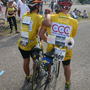 The placards on the backs of Chris and Joann. Amongst others, they rode in memory of their friend Scott Martin, a CCCer who passed away this year.