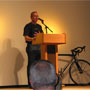 Our own Jim Owens, the recipient of the Maxine Yonker Peloton Triumph Award, during his amazingly moving comments. He thanked Davis for the guidance and mentorship of his late father Damon (our founder), as a part of his talk. Lance then got up and said he was at a loss for words. After hearing the story of Maxine from her widower Tom, and then Jim's comments How can you say anything after such inspirational stories such as those... He continued to speak for a few more minutes to let the achievements of all the awardees sink in before Robin Williams came on. Lance also thanked Davis Phinney for his continued support of the LAF and for what Damon had done, and the CCC continues to do for survivors.